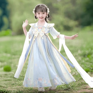 春夏季汉服女童连衣裙蝶恋花古风中国风儿童2024年新款超仙女唐装