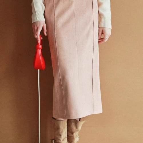 《鹦鹉梨严选》相对纶微弹厚麂皮八分直筒裙秋冬半身裙温柔PS721