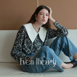 超好看气质复古法式 衬衫 独特绝美小上衣 彼得潘领碎花长袖 相对纶