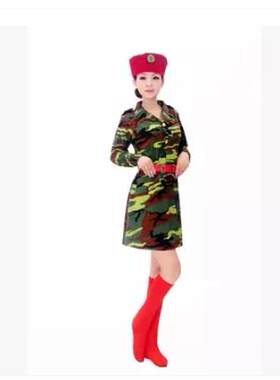 2025年新款军鼓服演出套装广场舞迷彩连衣裙婚庆乐队长袖女兵舞蹈