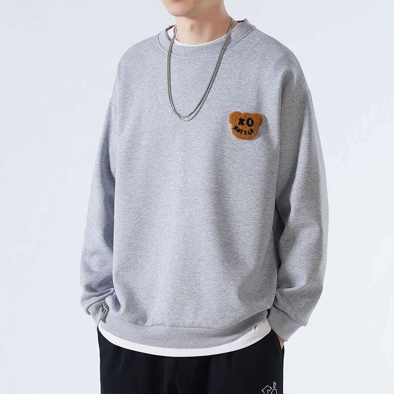 베어 라운드 넥 스웨트 셔츠 남성 봄 가을 유행 브랜드 긴팔 티셔츠 탑 캐주얼 루즈 일본식 후드리스 대형