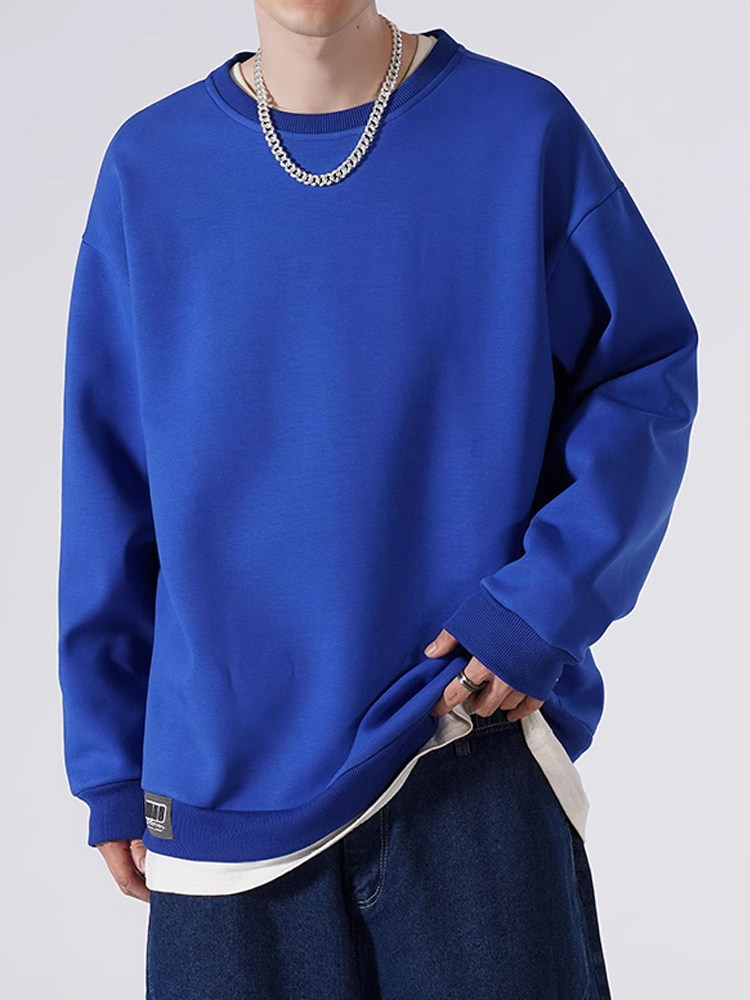 그레이 스웨트 셔츠 남성용 학생 가을 겨울 루즈 라운드 넥 풀오버 캐주얼 긴팔 탑 [벨벳 포함]