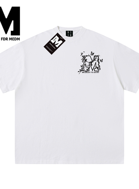 STA FDR MEDM美式高街风印花纯棉短袖T恤男黑色圆领宽松潮牌体恤