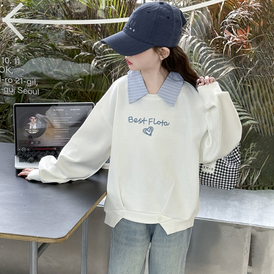 女童假两件刺绣卫衣春秋款中大童