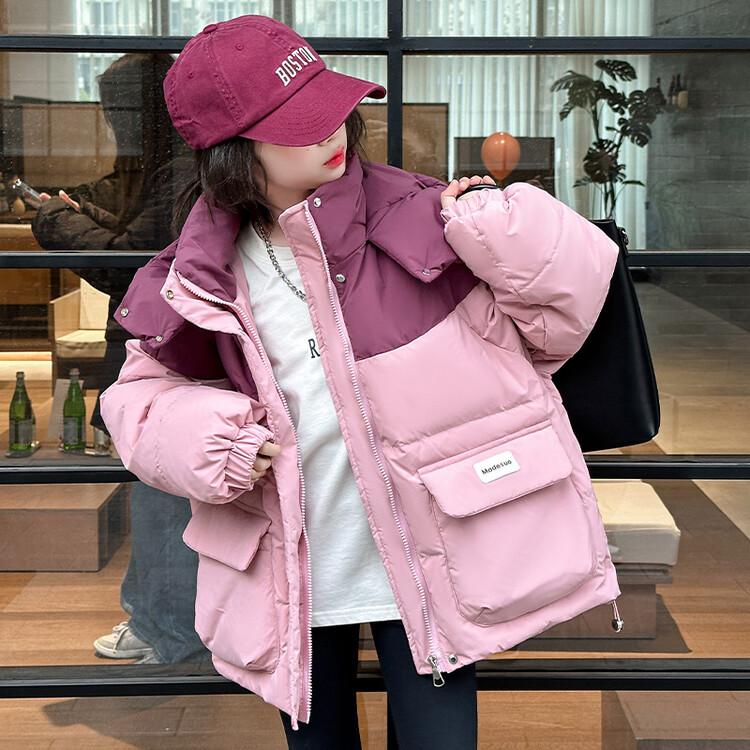 女童羽绒服韩版中大童外套加厚90白鸭绒加厚连帽2024新款冬季上衣