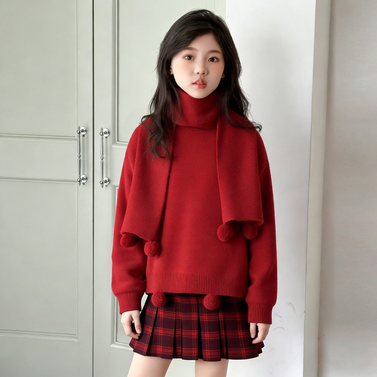 女童大红色毛衣喜庆针织衫加厚保暖中大童过年马年本命年年服新衣