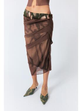 LUCENCY 25春夏透纱罩印花双层堆褶半裙