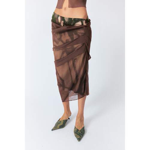 LUCENCY 25春夏透纱罩印花双层堆褶半裙