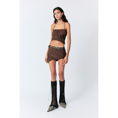 LUCENCY 25春夏真丝堆皱旋转花苞两色短裙