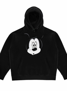 AWGE ASAP ROCKY 米奇头像做旧复古带帽国潮宽松情侣卫衣套头帽衫