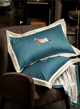 轻奢60支长绒棉枕套全棉纯棉小马刺绣高端枕头套单人一对装48*74