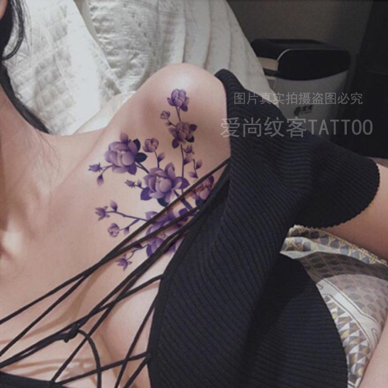 爱尚纹客纹身贴-紫色梅花纹身贴 刺青纹身贴 纹身帖纸 防水纹身贴