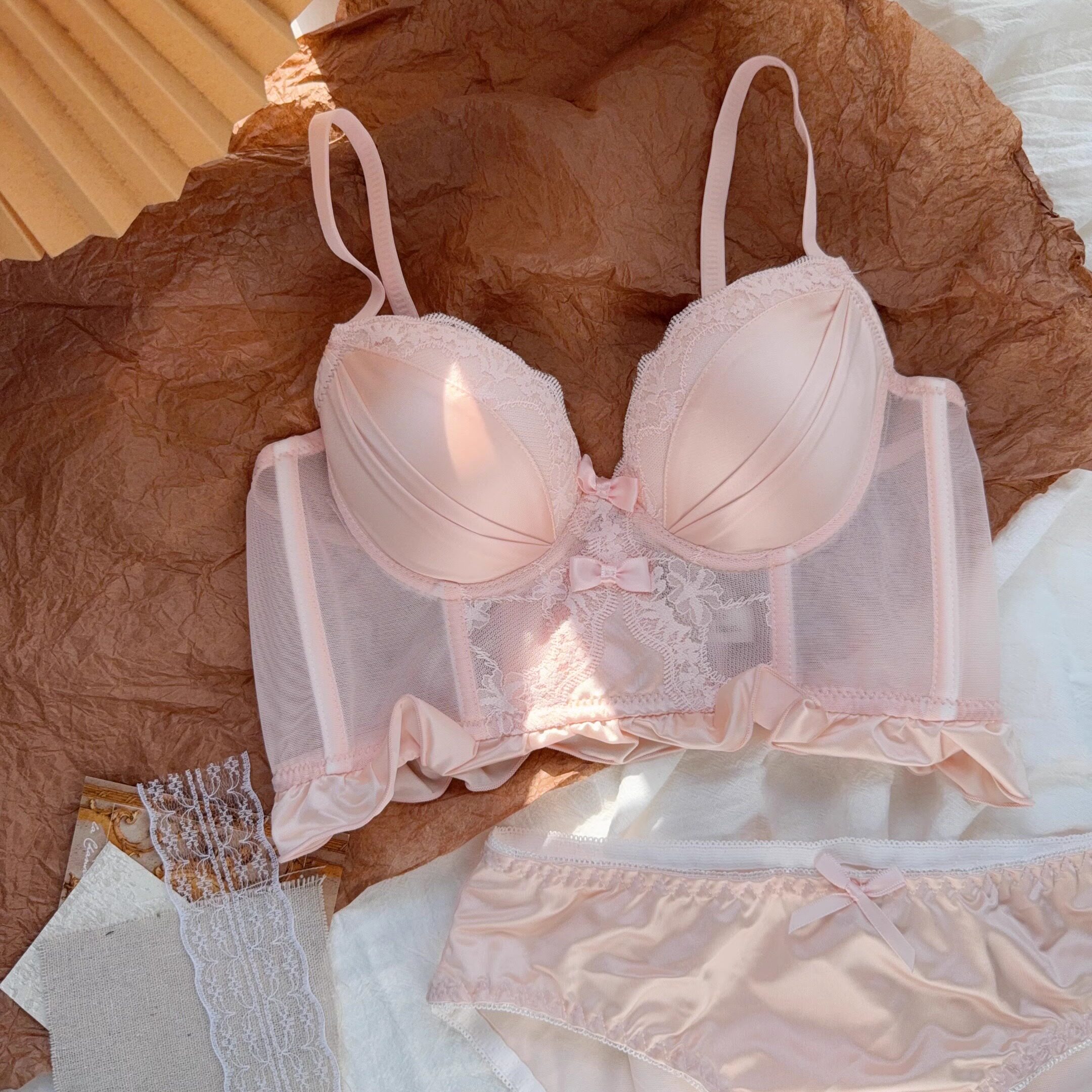 夏日清影 蕾丝鱼骨胸衣内衣女小胸聚拢不空杯可外穿性感纯欲文胸