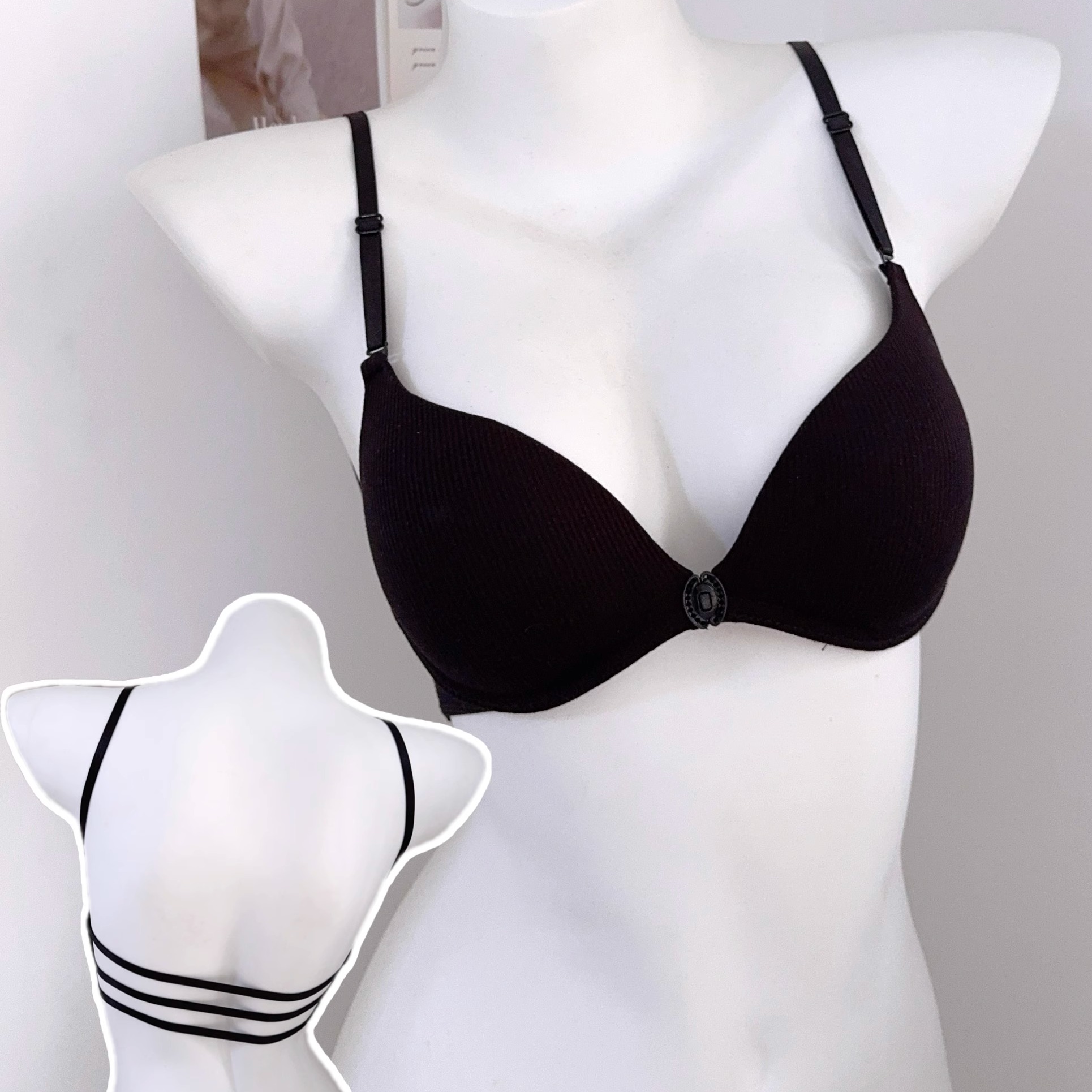 法式性感纯欲风深v前扣内衣女无钢圈薄款小胸聚拢显大美背文胸罩