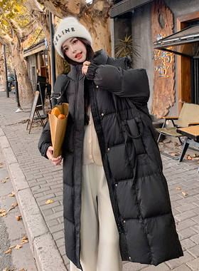 现货新款 韩版黑色连帽长款羽绒服1C050-8860-P265-K368