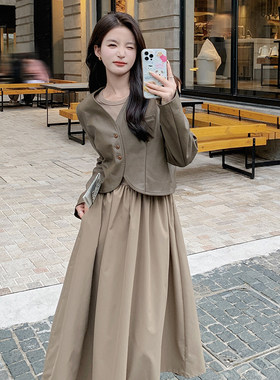 秋季皮衣外套打底连衣裙两件套3032 外套P125控178 裙子P115控168