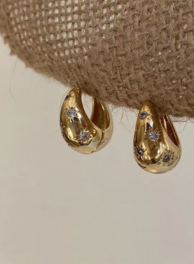 小众设计锆石星芒金属耳环女法式复古个性简约百搭气质耳钉耳饰