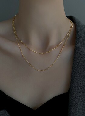简约百搭圆珠蛇骨链钛钢项链女轻奢高级感小众设计镀18K金锁骨链