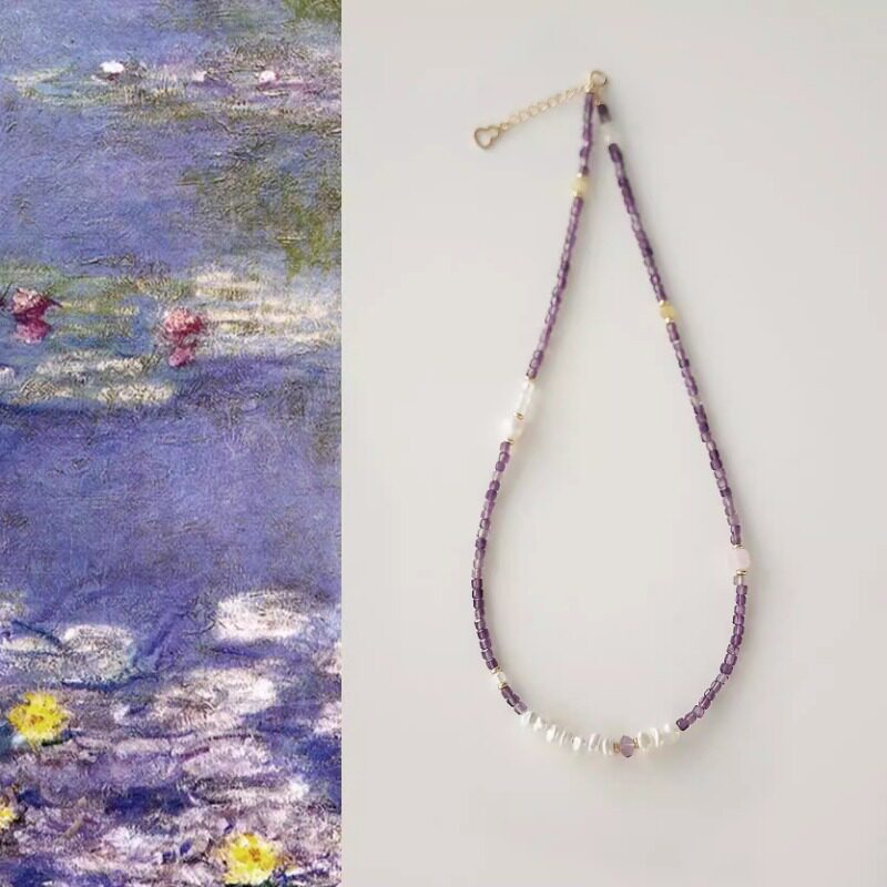 「风信」油画天然紫水晶项链花瓣巴洛克珍珠吊坠女生锁骨链礼物