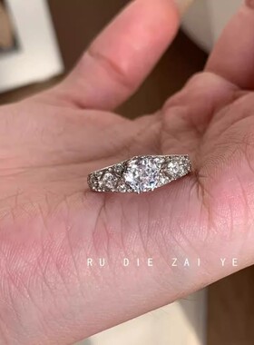 中古vintage镂空蕾丝戒指轻奢高级感布契风锆石开口戒