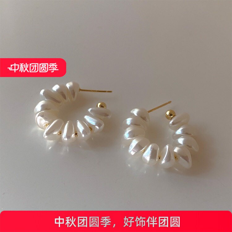 法式复古不规则珍珠耳圈女韩国个性简约百搭气质时尚耳钉耳环耳饰