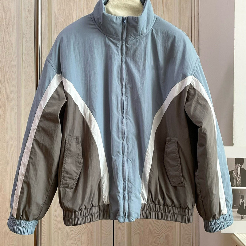 休闲运动风 撞色拼接拉链立领夹克棉服