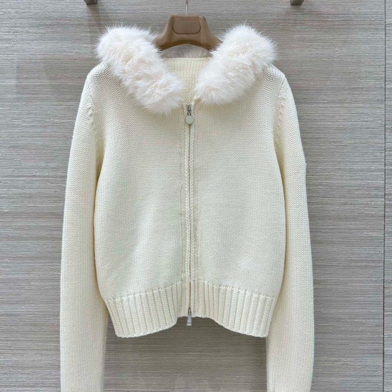 可拆卸毛领针织连帽开衫外套