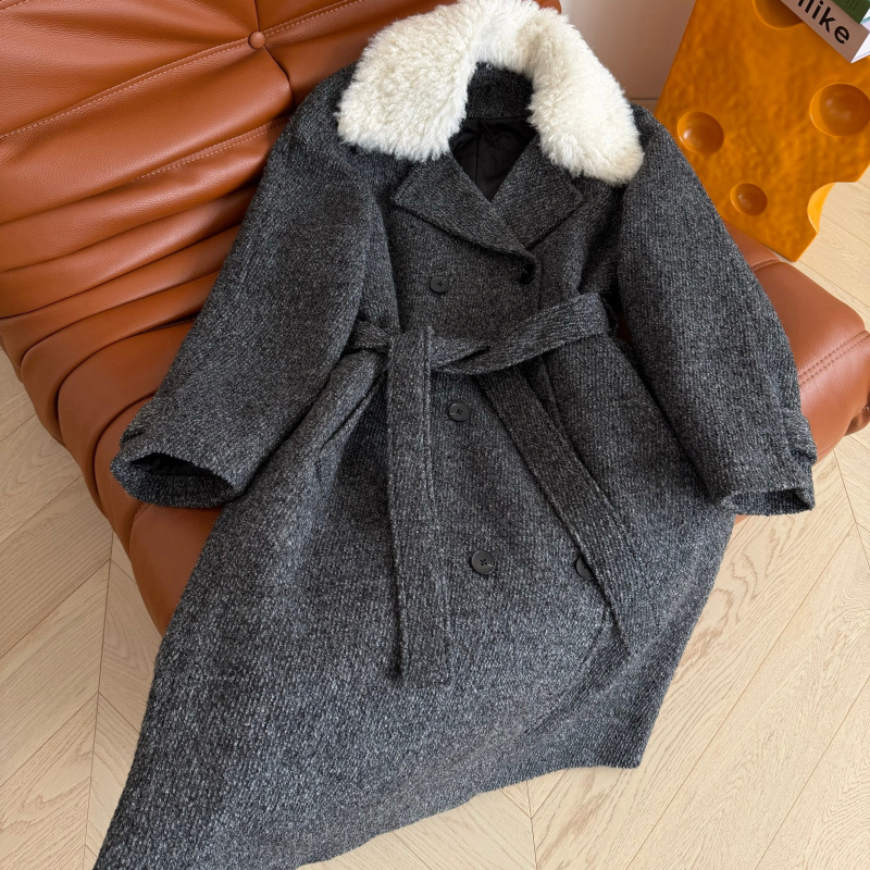 温暖优雅可拆卸毛领设计大衣棉服外套