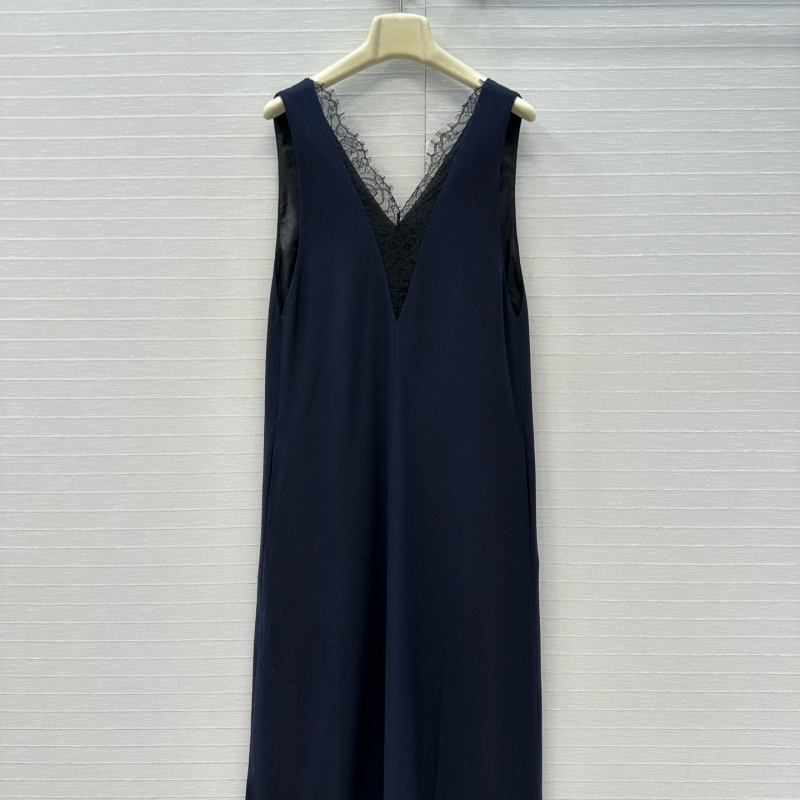 性感时尚羊毛拼接蕾丝深V领背心裙连衣裙