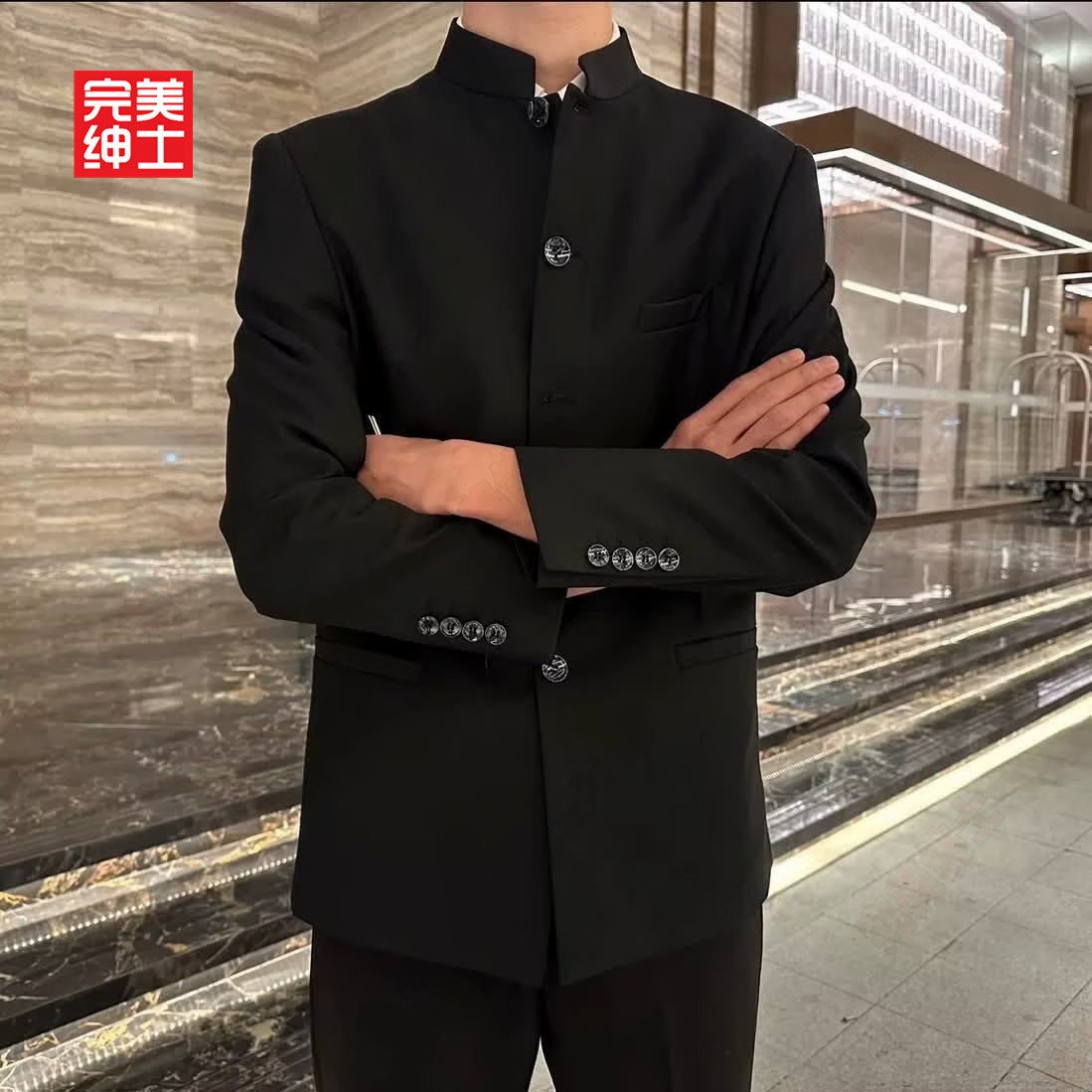 中山装年轻人新中式男士民国立领套装外套男装西装中国风潮牌正品