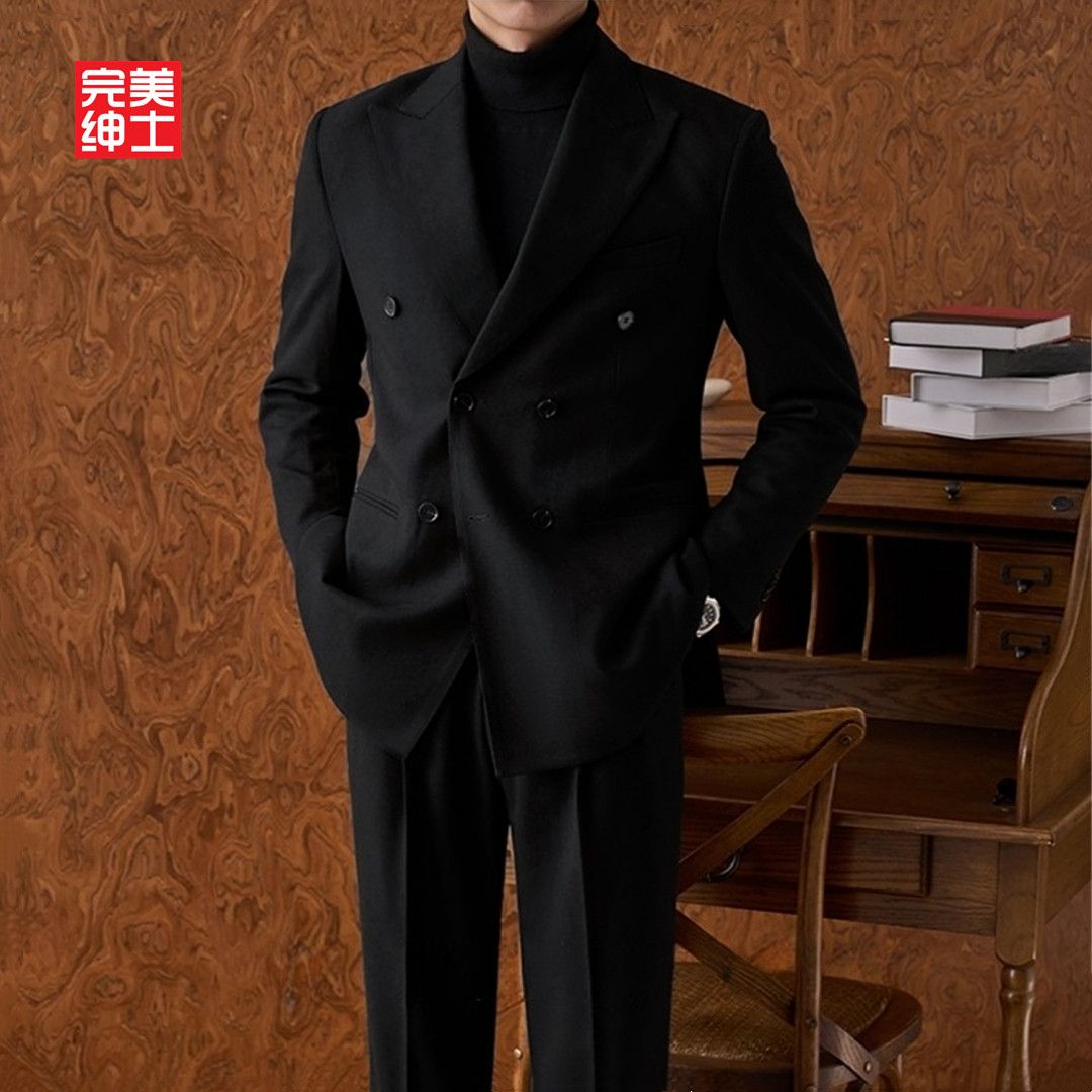 双排扣戗驳领西装男款高级感胖子穿大码结婚礼服男士西服套装高档