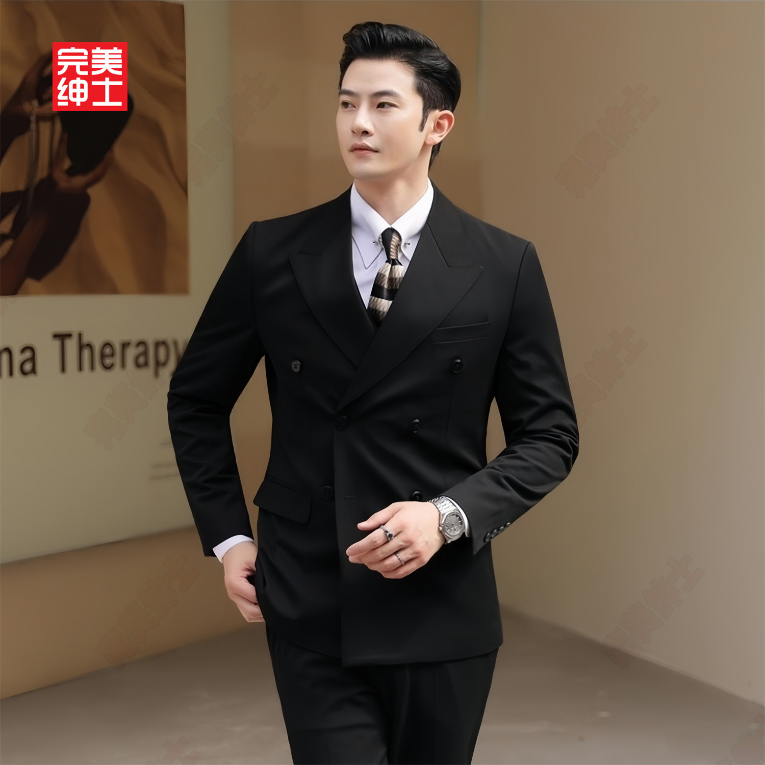 双排扣戗驳领西装男款高级感胖子穿大码结婚礼服男士西服套装高档