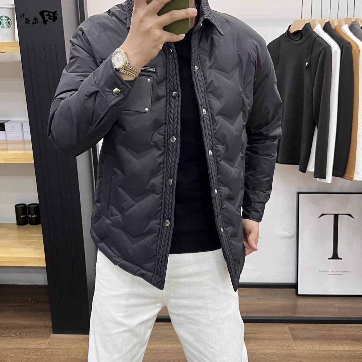 秋冬男装时尚麦穗轻薄翻领羽绒服潮青年白鸭绒百搭外套男显瘦气质