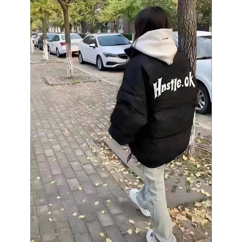黑色立领棉衣服女学生冬季棉袄加厚oversize保暖面包服美式棉服潮