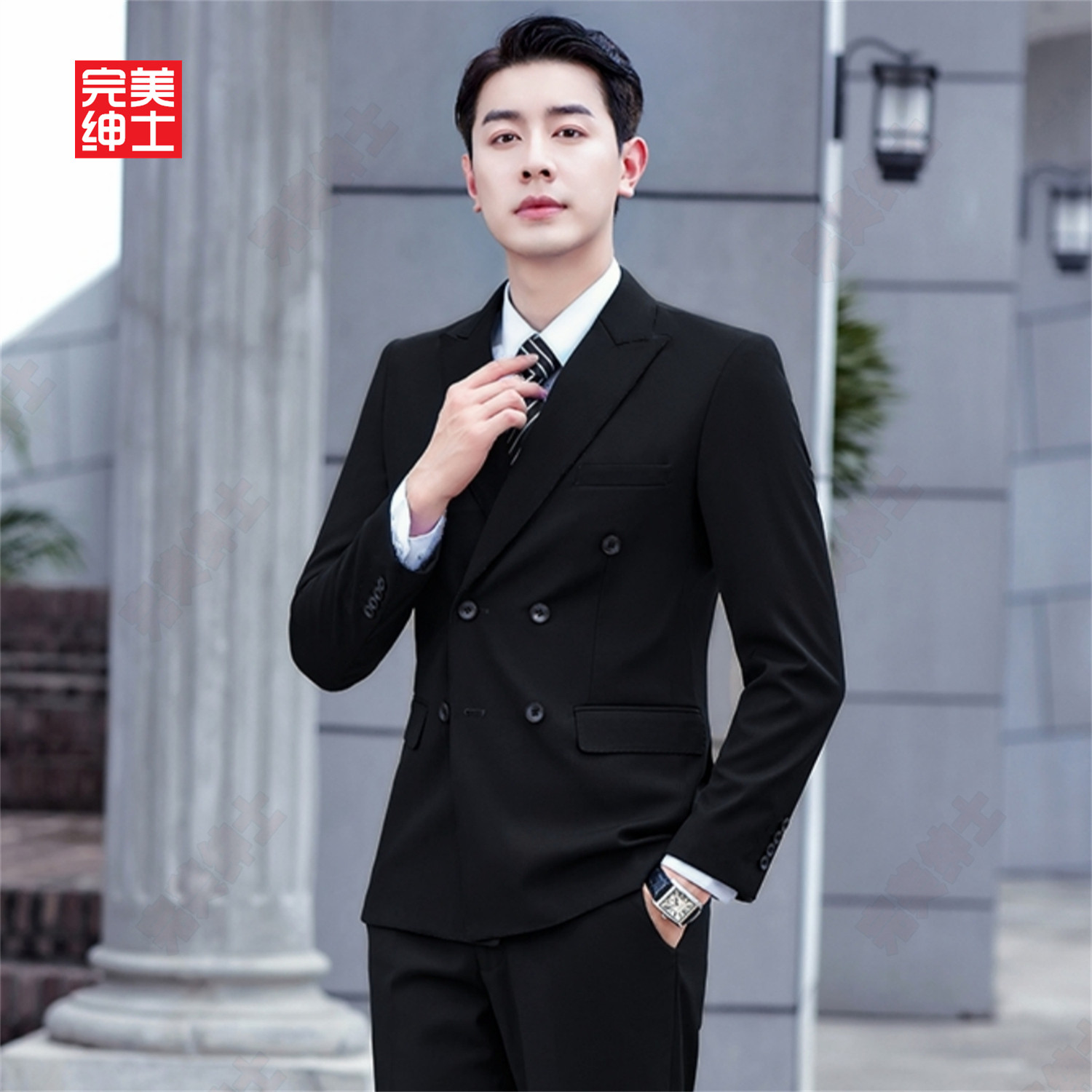 双排扣戗驳领西装男款高级感胖子穿大码结婚礼服男士西服套装高档