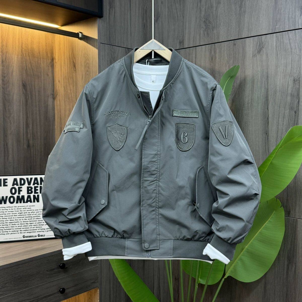 春季季潮流美式复古棒球服男潮牌贴标刺绣飞行员夹克青年帅气外套