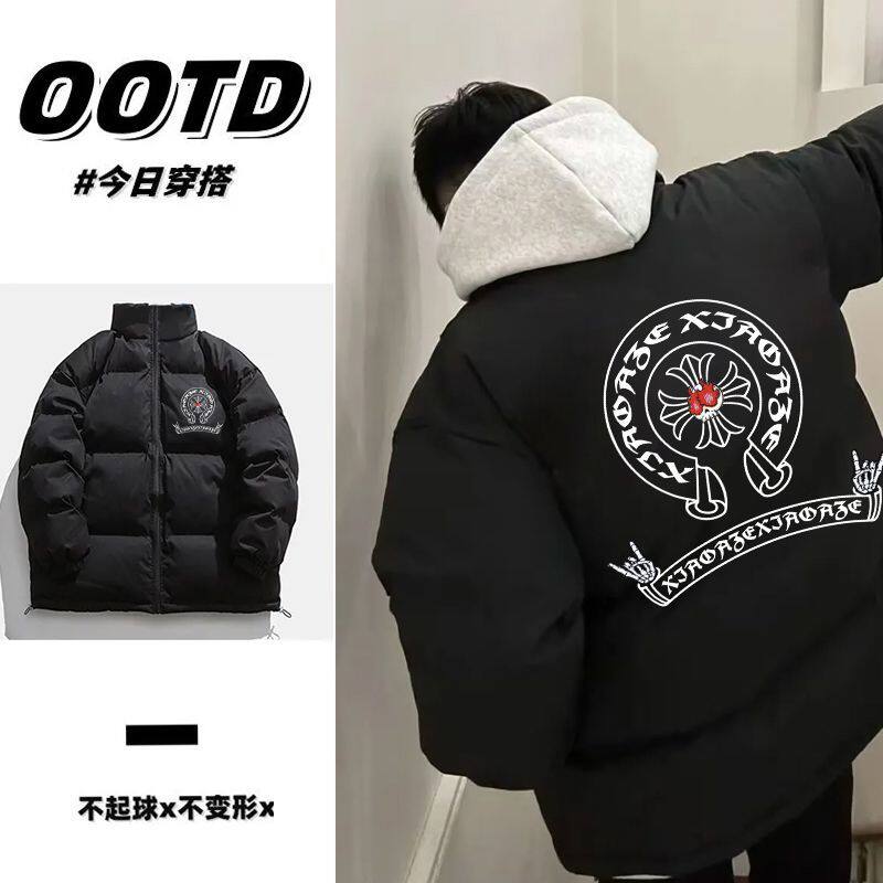 美式高街复古潮流印花棉服男女款冬季加厚立领棉衣外套百搭面包服
