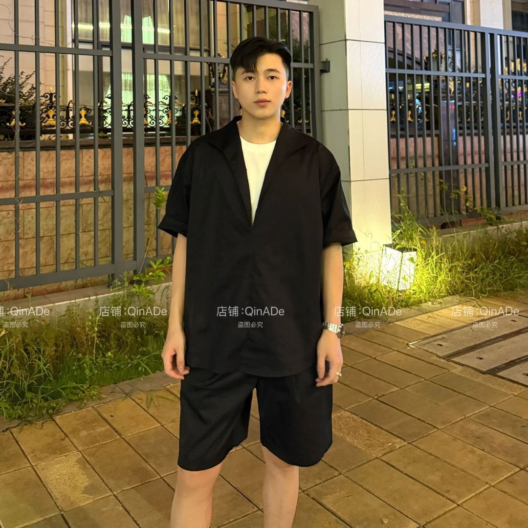QinADe老钱风贵气松弛感假两件套装男高级感衬衫短裤夏装高品质