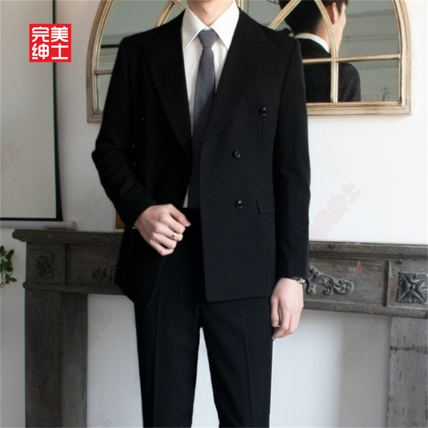 双排扣戗驳领西装男款高级感胖子穿大码结婚礼服男士西服套装高档