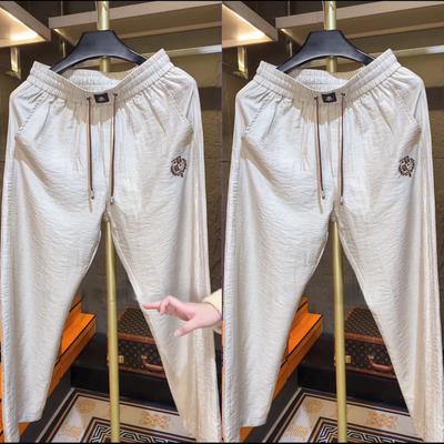 春夏轻奢时尚男士老钱风百搭抽绳直筒裤高级感透气运动舒适休闲裤