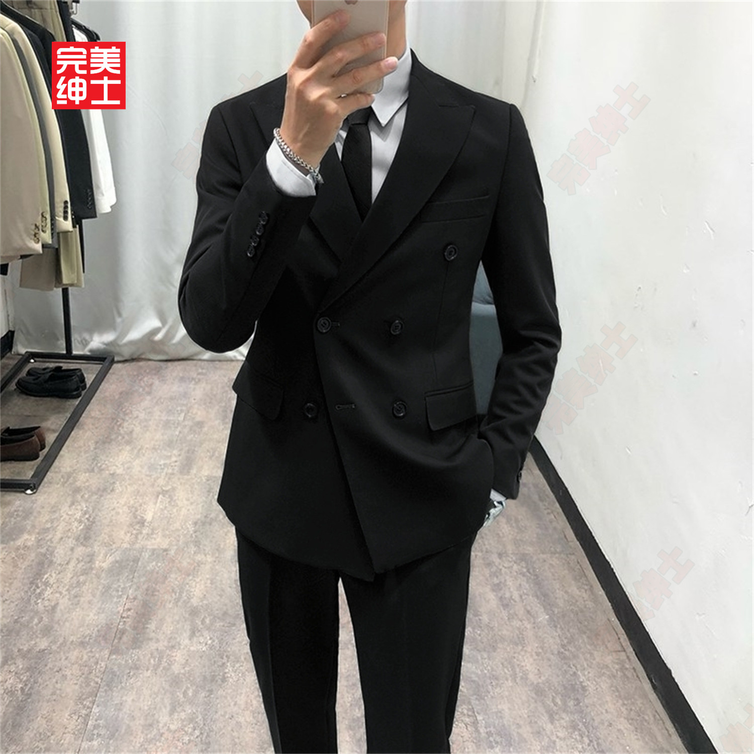 双排扣戗驳领西装男款高级感胖子穿大码结婚礼服男士西服套装高档