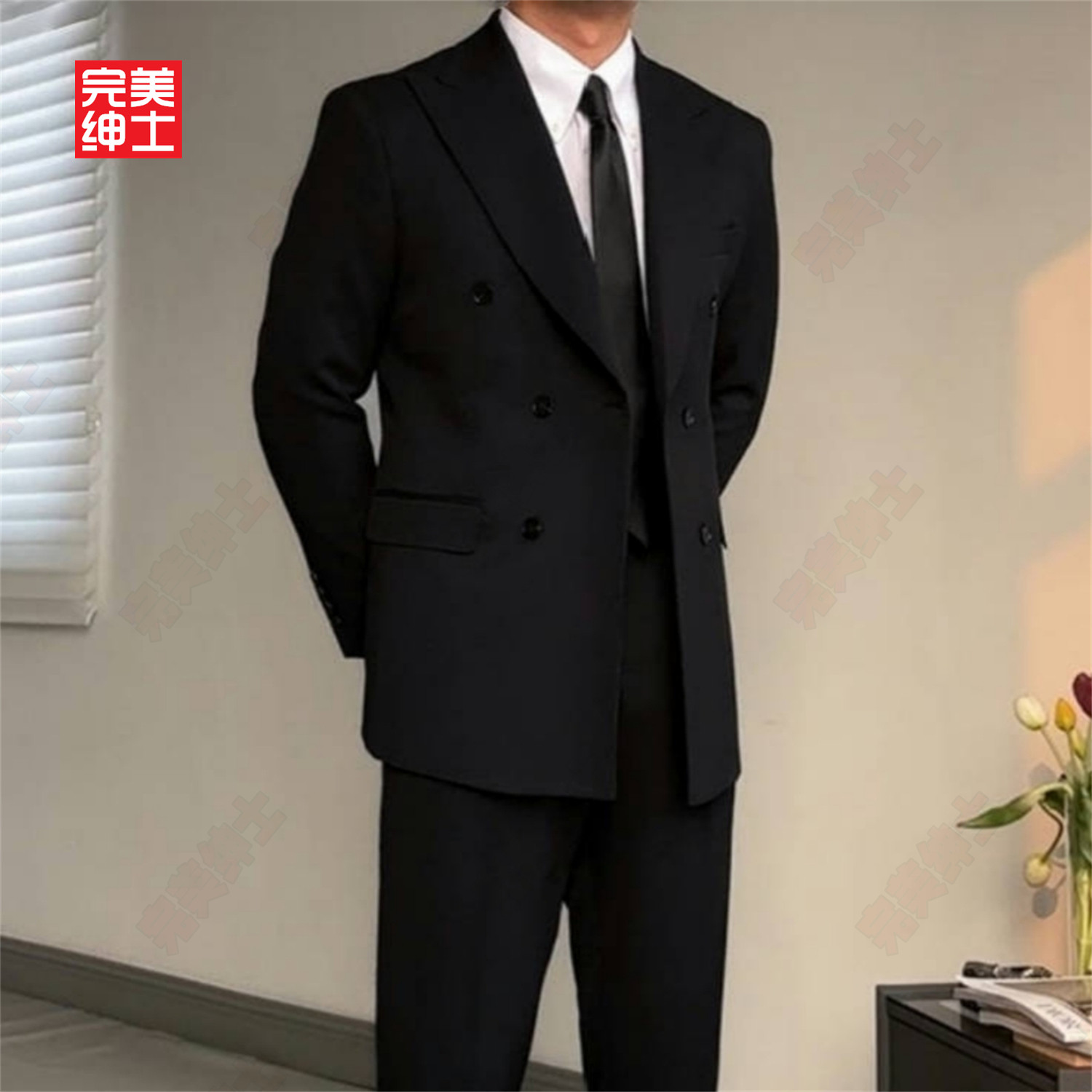 双排扣戗驳领西装男款高级感胖子穿大码结婚礼服男士西服套装高档