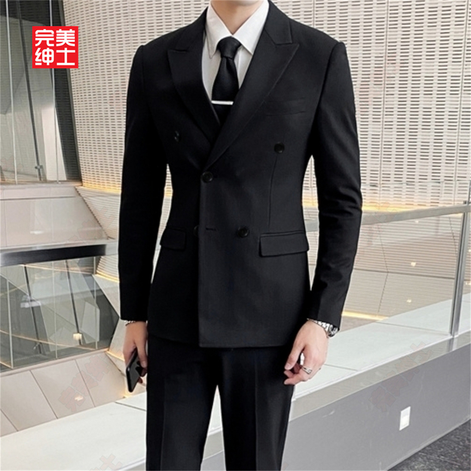 双排扣戗驳领西装男款高级感胖子穿大码结婚礼服男士西服套装高档