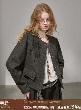 DIDDI MODA珠绣烟花小香风短款外套女松弛感百搭秋冬上衣2025新款