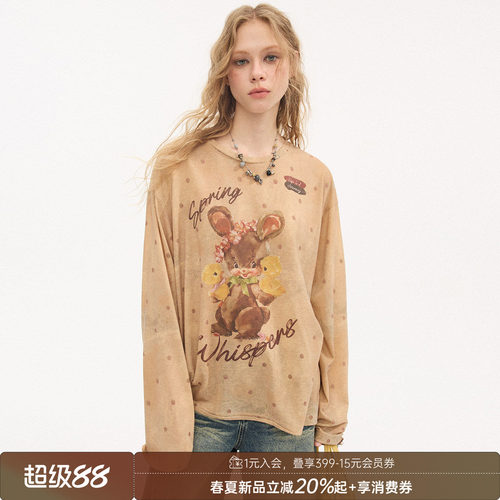 DIDDIMODA 薄款罩衫小兔印花长袖T恤女宽松上衣/小象T恤/卫裙