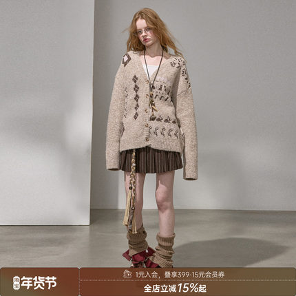 【清仓特惠】DIDDI MODA复古费尔岛针织开衫宽松绝美厚毛衣女上衣