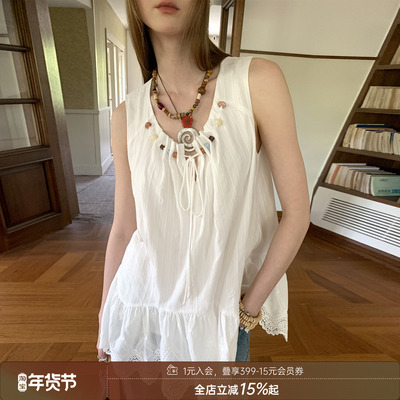 DIDDI MODA 浪漫简约休闲宽松透气立体绣花串珠无袖背心裙