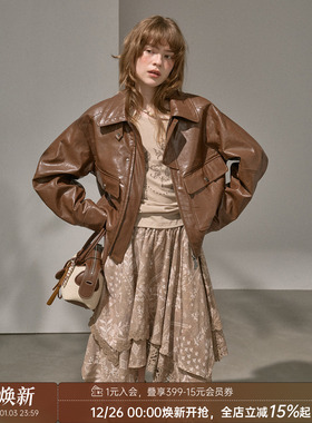 DIDDIMODA 大口袋油蜡机车皮夹克翻领超火黑色棕色显瘦皮衣外套