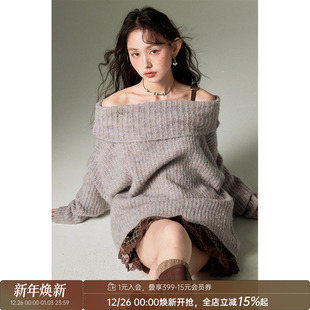 MODA慵懒风一字肩毛衣单肩带套头宽松显瘦秋冬 DIDDI 清仓特惠