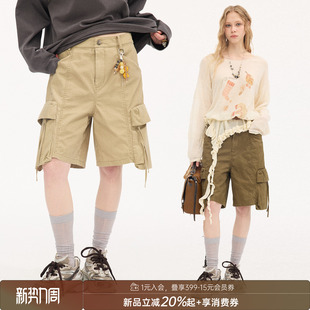 新款 2026夏季 中裤 DIDDIMODA大口袋休闲多口袋卡其色水洗五分裤